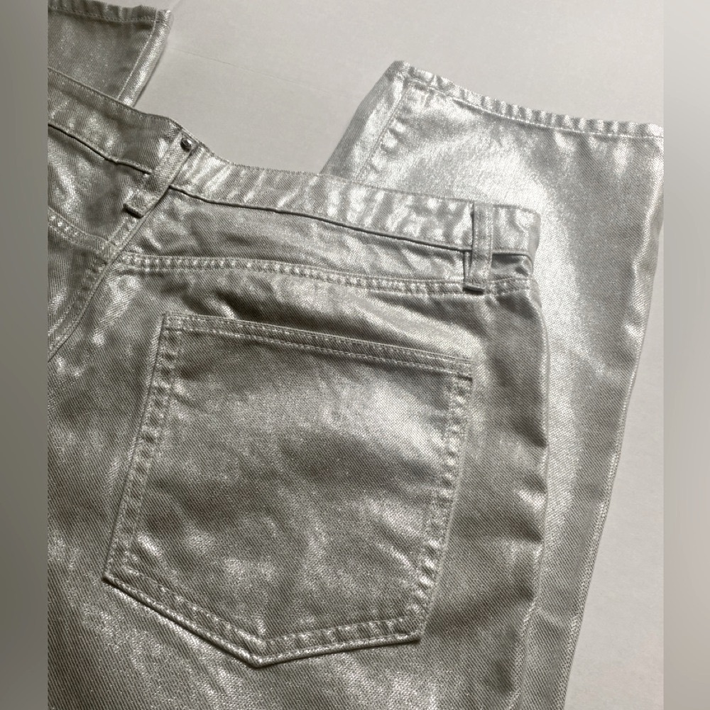 Rebecca Minkoff Women's Metallic Silver Jeans Size 14 NWT 100% Cotton Trendy Y2K - Picture 9 of 16